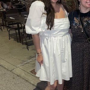 White Abercrombie Rushed Bodice puffed sleeve mini dress